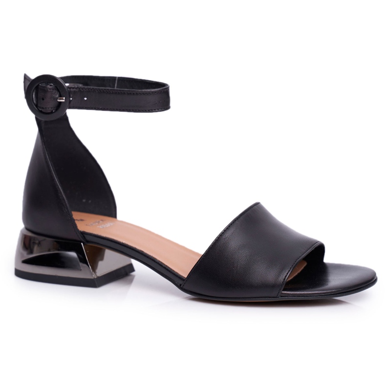 Sandalias Piel Con Tacón Plateado Laura Messi 2143 Negro