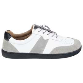 Olivier Zapatos de mujer descalzos de cuero minimalista de cuero blanco Aria con gris