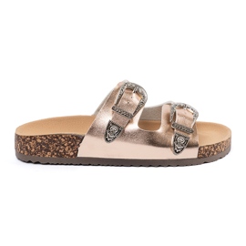 Shelvt Chanclas doradas con hebillas dorado