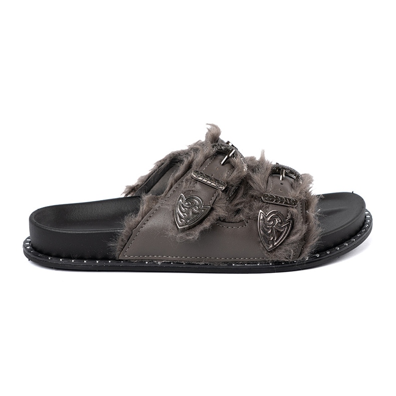 Shelvt Chanclas grises con piel y tachuelas