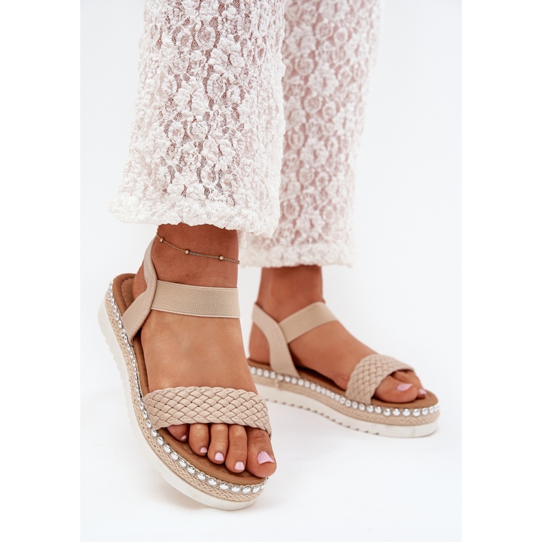 Boto Sandalias para mujeres con trenza en la plataforma decorada beige velara