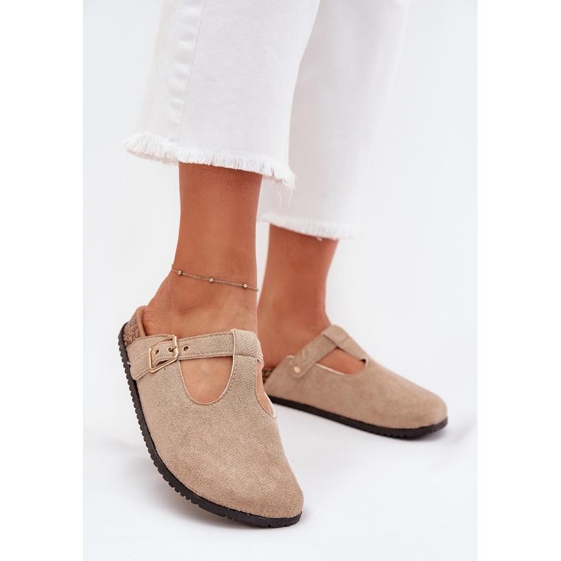 Boto Zapatillas de mujer zuecos con una abrazadera dorada beige lirina