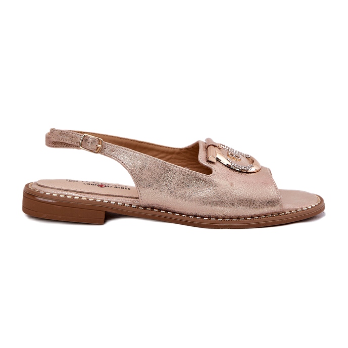 Elegantes sandalias para mujeres con decoración de tacón plano S.Barski KV51-003 Pink Gold dorado