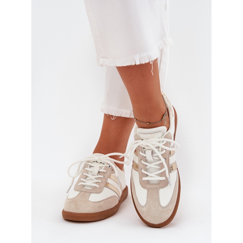 Boto Zapatillas blancas y doradas de cuero de cuero bajo Ismina blanco