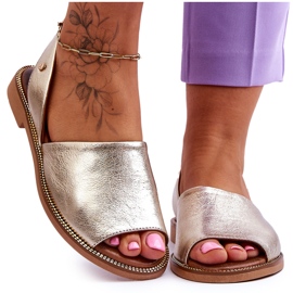 Zazoo Slip de cuero -Sandalias metálicas de oro para mujeres dorado