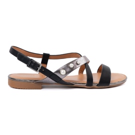 Shelvt Sandalias negras con insertos plateados negro