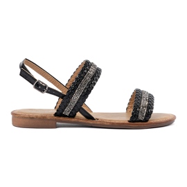 Shelvt Sandalias planas negras con decoraciones negro