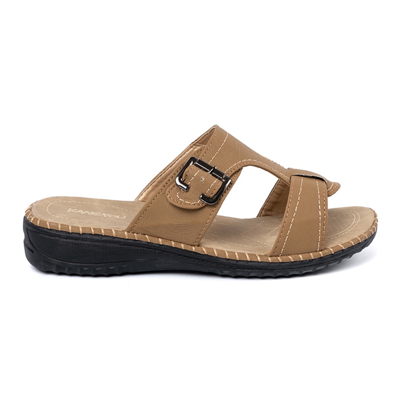 Shelvt Chanclas beige para mujeres con hebillas de plata