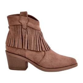 Botas marrones ecológicas de las mujeres con Fringes S.Barski Hy42-127 beige