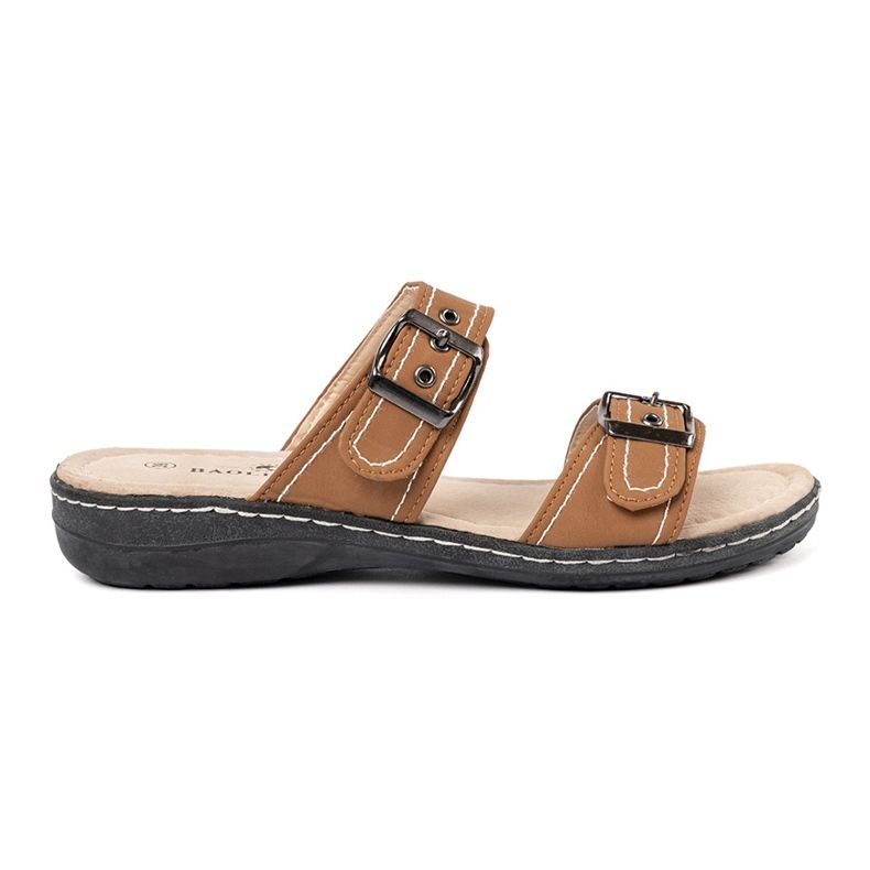 Shelvt Zapatillas de mujer marrones con hebillas de plata marrón