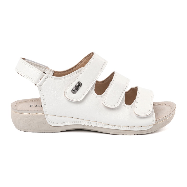 Shelvt Sandalias de velcro blancas con un inserto perfilado blanco