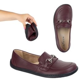 Olivier Barefoot de cuero para mujeres mocasines minimalistas de verano 1288 Borgoña rojo