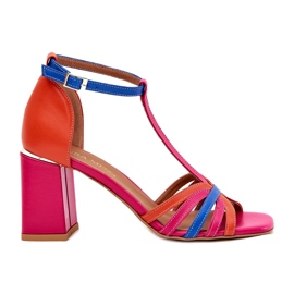 Sandalias de cuero para mujeres en el Multicolor Post de Laura Messi 2879 rosa