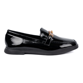 Shelvt Elegantes mocasines barnizados con una decoración dorada negro
