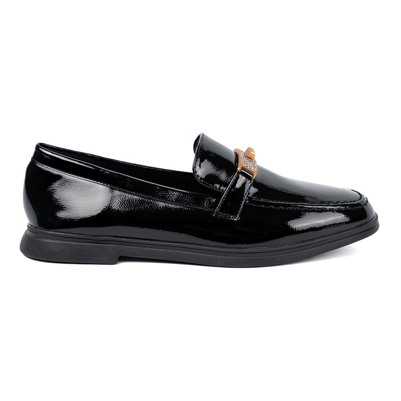 Shelvt Elegantes mocasines barnizados con una decoración dorada negro