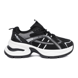 Shelvt Zapatillas negras con una parte superior transpirable y una suela blanca masiva negro