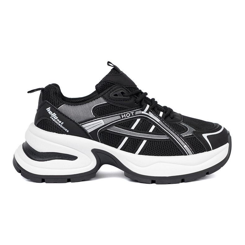 Shelvt Zapatillas negras con una parte superior transpirable y una suela blanca masiva negro