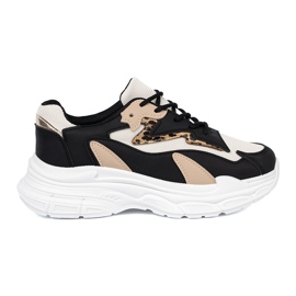Shelvt Zapatillas de deporte para mujeres negras y beige en una suela gruesa negro