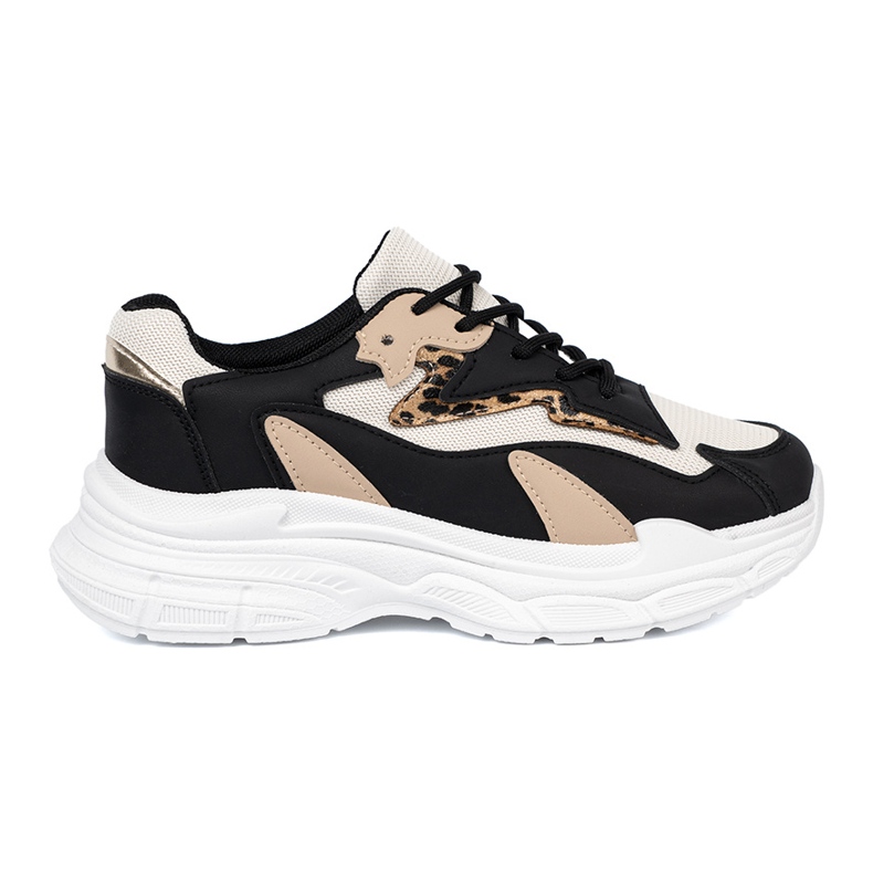 Shelvt Zapatillas de deporte para mujeres negras y beige en una suela gruesa negro Shelvt Zapatillas de deporte para mujeres negras y beige en una suela gruesa negro