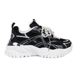 Shelvt Zapatillas negras con arco blanco y cuentas negro