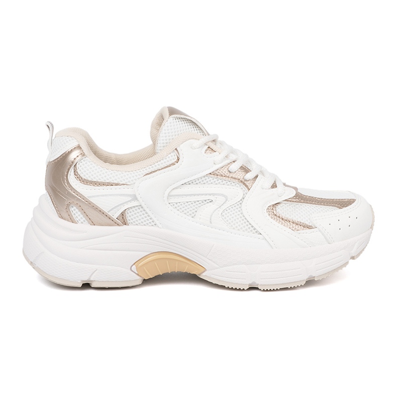 Shelvt Zapatillas blancas con insertos beige y dorado blanco