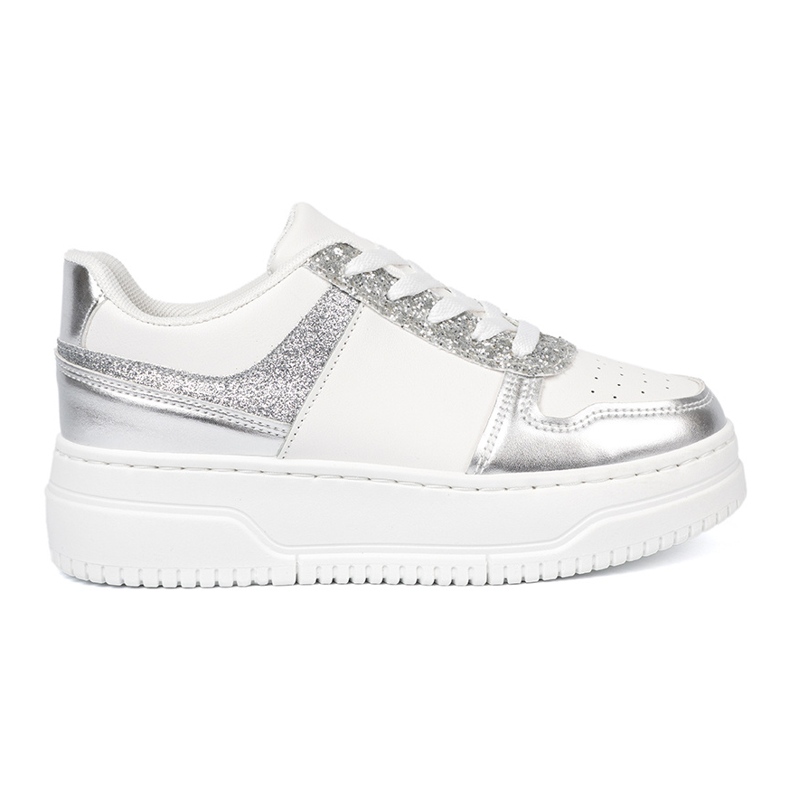 Shelvt Zapatillas blancas y plateadas con detalles brillantes multicolor