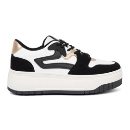 Shelvt Zapatillas de deporte en blanco y negro con detalles dorados