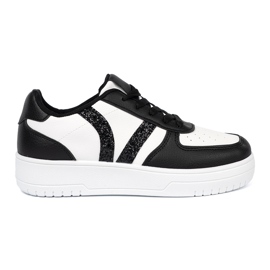 Shelvt Elegantes zapatillas en blanco y negro con insertos de brillo