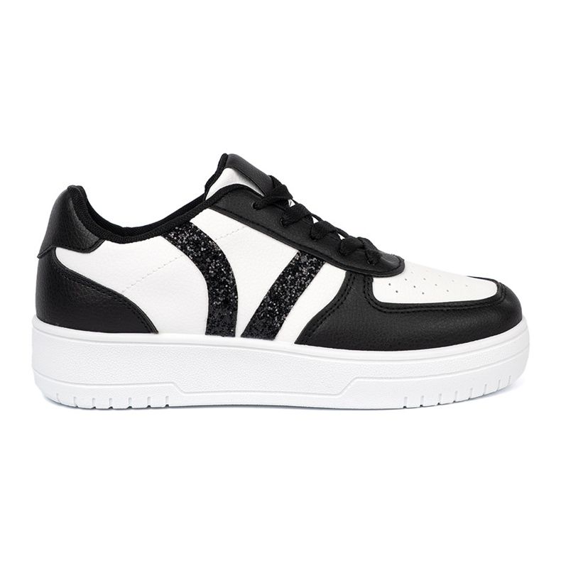 Shelvt Elegantes zapatillas en blanco y negro con insertos de brillo