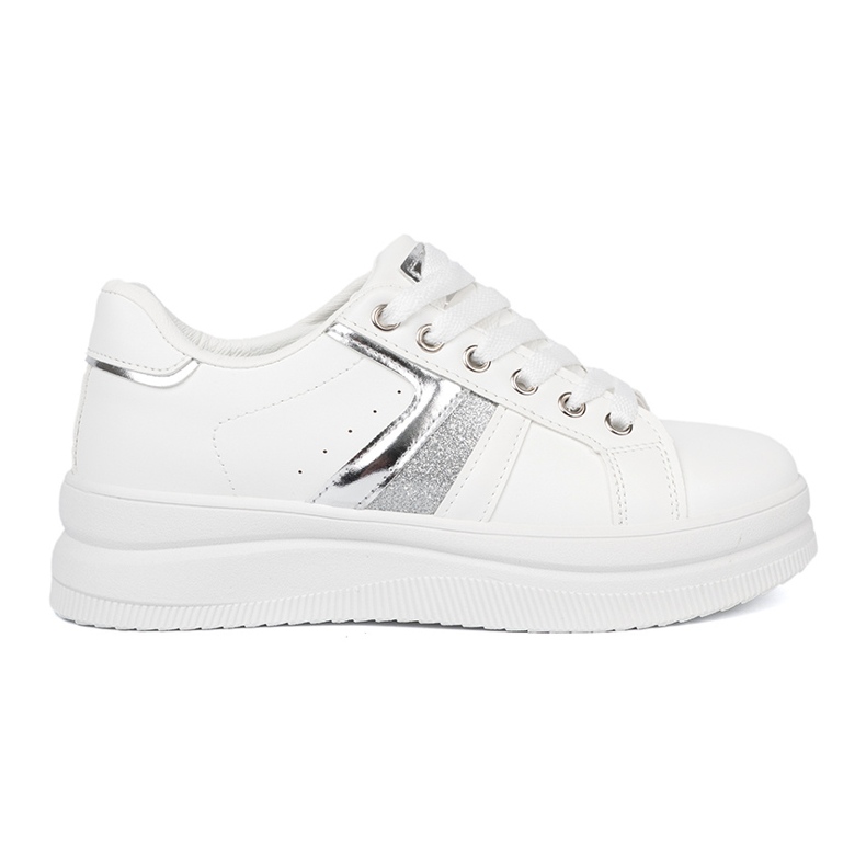 Shelvt Zapatillas blancas con acento de plata metálico blanco