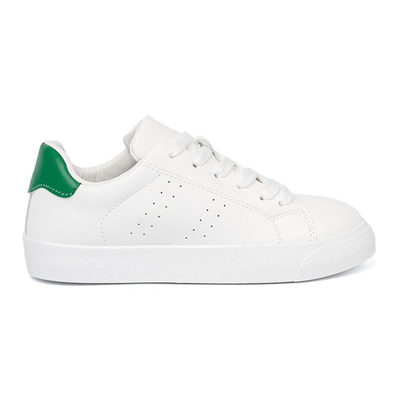 Shelvt Zapatillas blancas clásicas con acento verde blanco