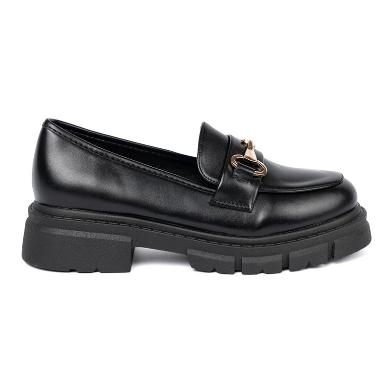 Shelvt Mocasines negros clásicos con una abrazadera de metal