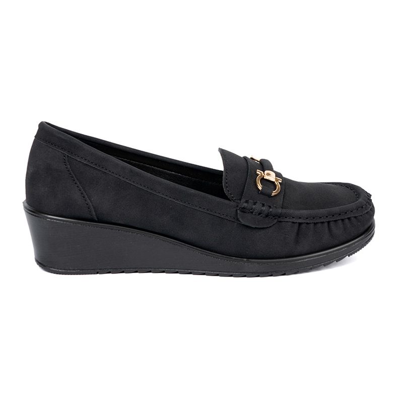 Shelvt Zapatos de cuña negras con un adorno negro