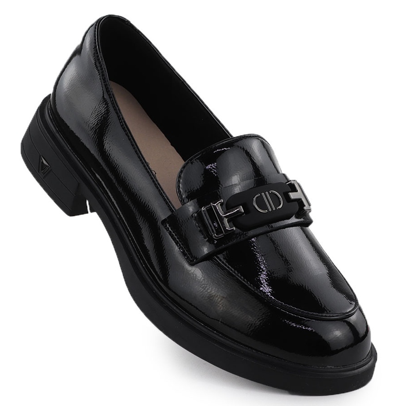 Zapatos de cuero para mujeres barnished mocasines negros Vinceza 39957