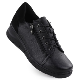 Zapatos de cuero para mujeres en cuñas negras Vinceza 39964 negro