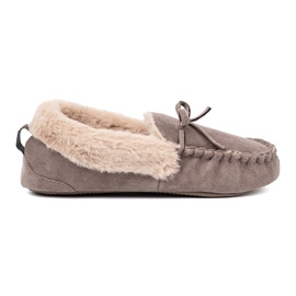 Shelvt Zapatillas de color beige oscuro con arco y un interior esponjoso de tipo mocasín