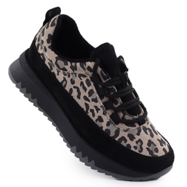 Zapatos deportivos de cuero en una plataforma de leopardo Black Vinceza 66836