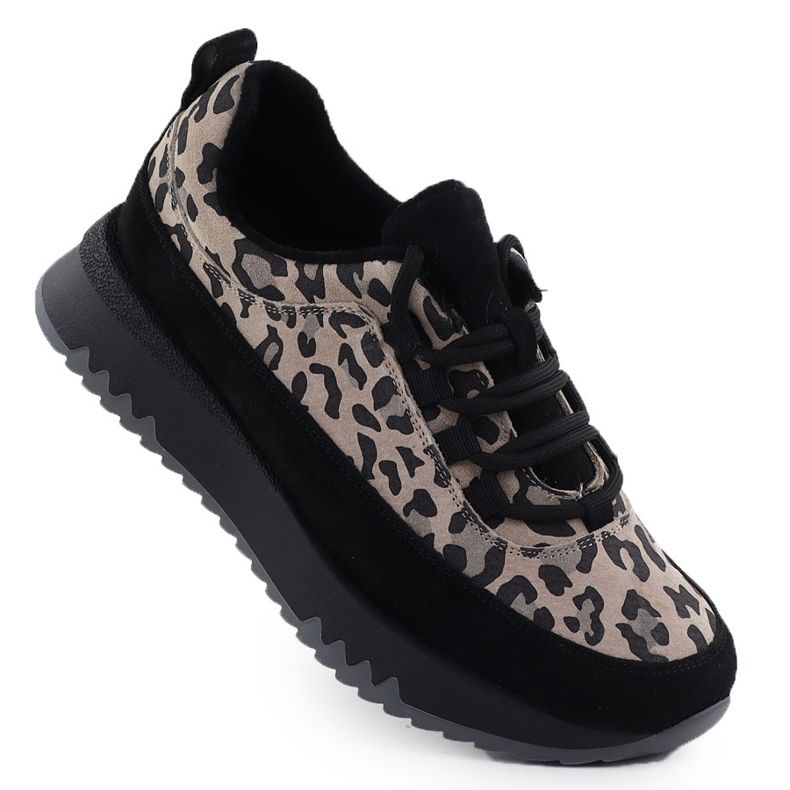 Zapatos deportivos de cuero en una plataforma de leopardo Black Vinceza 66836
