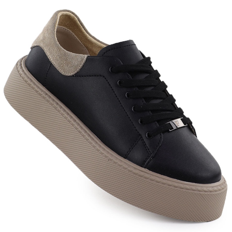 Zapatos deportivos de cuero para mujeres en la plataforma Czarne Filippo DP6119 negro