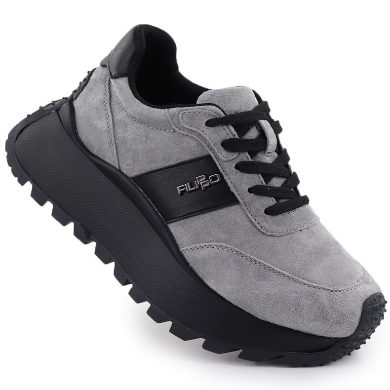 Zapatillas de cuero para mujeres zapatillas de zapatillas en la plataforma gris Filippo DP6785