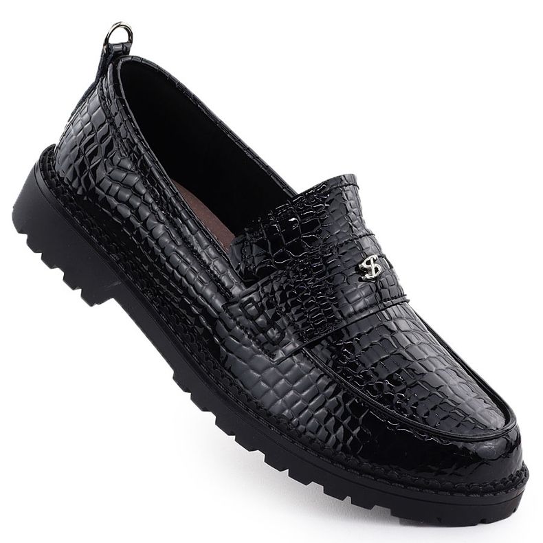 Zapatos de cuero para mujeres Varnished Lofa Kroko Black Filippo DP7409