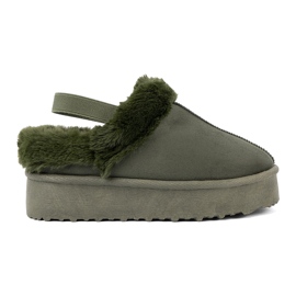 Shelvt Zapatos de color verde oscuro y botas de nieve con pelaje