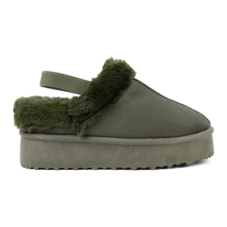 Shelvt Zapatos de color verde oscuro y botas de nieve con pelaje