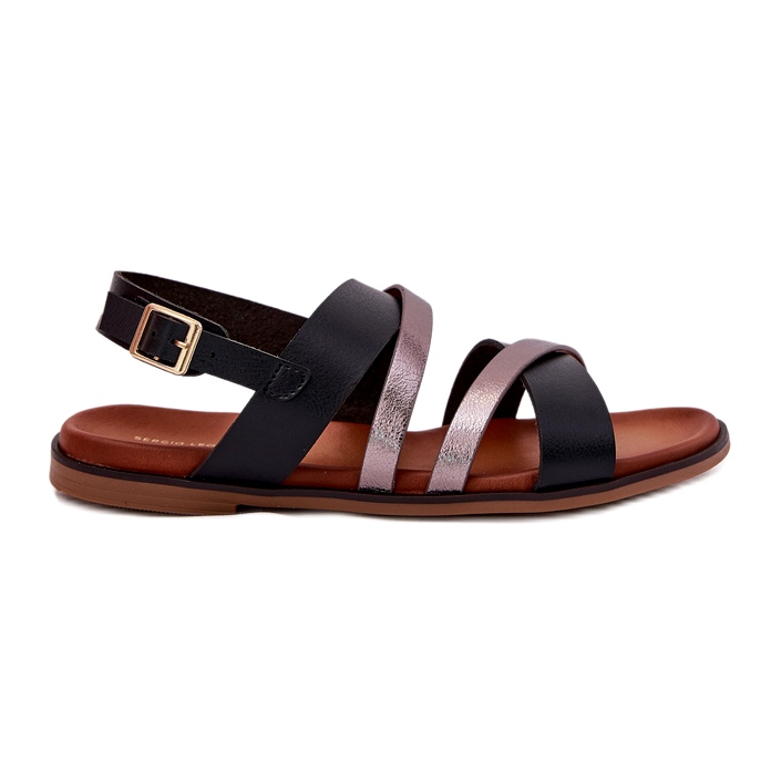 Sandalias para mujeres de ceñudo plano con Sergio Leone SK086H Stripes Negro Sandalias para mujeres de ceñudo plano con Sergio Leone SK086H Stripes Negro