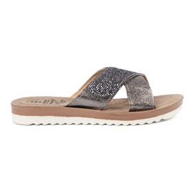 Shelvt Chanclas metálicas para mujeres con suela blanca plata