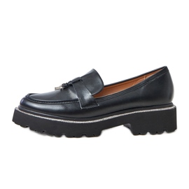 Mocasines negros con decoración y circonio cúbico