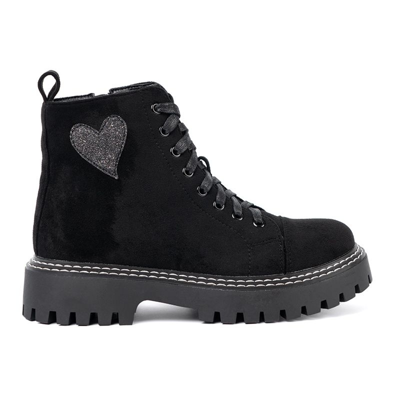 Shelvt Botas de encaje negro con un corazón brillante