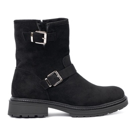 Shelvt Botas negras modernas con hebillas plateadas negro