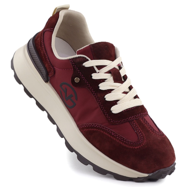 Zapatos deportivos de cuero para mujeres. Vinceza 41491 Borgoña rojo