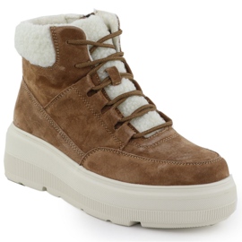 Botas de cuero para mujeres en la plataforma Camel Vinceza 95354 marrón